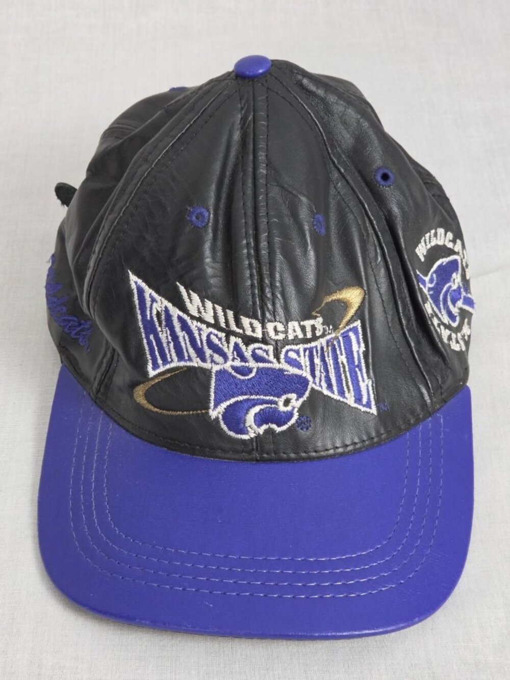 Leather Kansas State Wildcats Ball Cap Hat KSU Baseball Football Frat Party